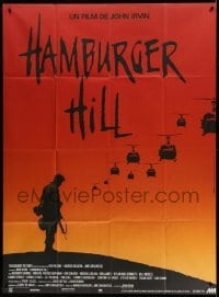 4p715 HAMBURGER HILL French 1p '87 different silhouette art of soldier & helicopters by Philippe!