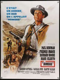 4p726 HOMBRE French 1p '66 Martin Ritt, completely different art of Paul Newman by Boris Grinsson!