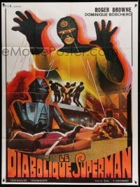 4p740 INCREDIBLE PARIS INCIDENT French 1p R70s Belinsky art of masked hero over robot & sexy girl!