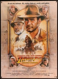 4p741 INDIANA JONES & THE LAST CRUSADE French 1p '89 art of Ford & Connery by Drew Struzan!