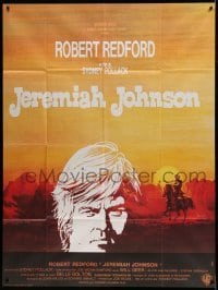 4p747 JEREMIAH JOHNSON French 1p '72 cool artwork of Robert Redford, directed by Sydney Pollack!