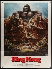4p752 KING KONG style B French 1p '76 different Berkey art of the BIG Ape destroying village wall!