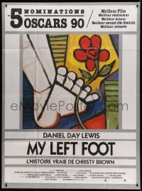 4p834 MY LEFT FOOT French 1p '90 Daniel Day-Lewis, cool artwork of foot w/flower by Seltzer!