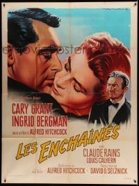 4p841 NOTORIOUS French 1p R63 Roger Soubie art of Cary Grant & Ingrid Bergman, Hitchcock classic!