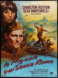 4p855 PIGEON THAT TOOK ROME French 1p '62 art of Charlton Heston & Elsa Martinelli by Roger Soubie!