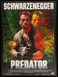 4p863 PREDATOR French 1p '87 cool close up image of Arnold Schwarzenegger with big gun, Landi art!