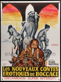 4p909 SEXY SINNERS French 1p '72 great art of three sexy women disrobing over priest!