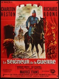 4p977 WAR LORD French 1p '66 different art of Charlton Heston on horseback by Guy Gerard Noel!