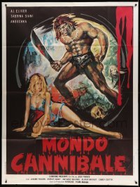 4p985 WHITE CANNIBAL QUEEN French 1p '80 Jess Franco, cool art of huge guy attacking sexy girl!