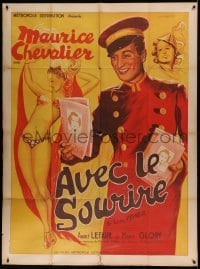 4p989 WITH A SMILE French 1p '36 Tourneur, Marvasi art of Maurice Chevalier who smiles to success!