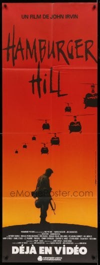 4p502 HAMBURGER HILL video French door panel '87 different silhouette art of soldier & helicopters!