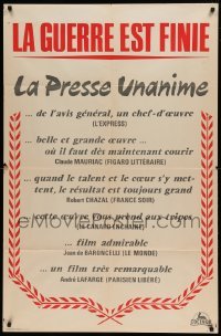 4p487 WAR IS OVER French 31x47 '66 Alain Resnais' La guerre est finie, the critics are raving!