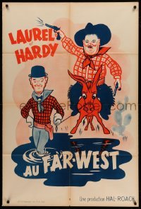 4p488 WAY OUT WEST French 32x47 R60s wacky different art of cowboys Laurel & Hardy, classic!