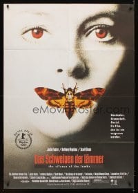 4p008 SILENCE OF THE LAMBS German 33x47 '90 great image of Jodie Foster with moth over mouth!
