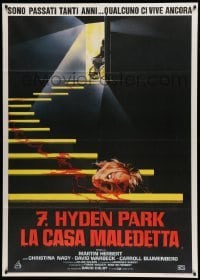4p159 FORMULA FOR A MURDER Italian 1p '85 wild artwork of bloody head rolling down stairs!