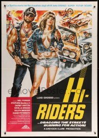 4p168 HI-RIDERS Italian 1p '77 dragging the streets burning for action, cool car racing art!