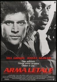 4p182 LETHAL WEAPON Italian 1p '87 great close image of cop partners Mel Gibson & Danny Glover!