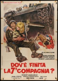 4p195 NOW WHERE DID THE 7TH COMPANY GO Italian 1p '74 wacky art of Jean Lefebvre, girl, dog & tank!