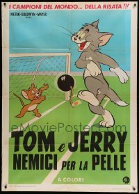 4p238 TOM & JERRY Italian 1p R1974 cartoon art kicking soccer goal with bomb instead of ball!