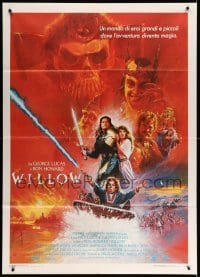 4p244 WILLOW Italian 1p '88 George Lucas & Ron Howard, cool Bysouth art of Kilmer & top cast!