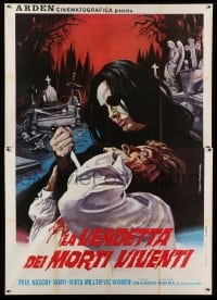 4p098 VENGEANCE OF THE ZOMBIES Italian 2p 1973 different Piovano art of guy murdered in graveyard!
