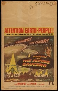 4p304 EARTH VS. THE FLYING SAUCERS WC '56 sci-fi classic, cool art of UFOs & aliens!