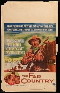 4p309 FAR COUNTRY WC '55 cool art of James Stewart with rifle, directed by Anthony Mann!