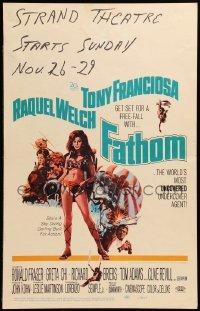 4p312 FATHOM WC '67 art of sexy nearly-naked Raquel Welch in skydiving harness & action scenes!