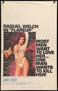 4p314 FLAREUP WC '70 most men want to love sexy Raquel Welch, but one man wants to kill her!