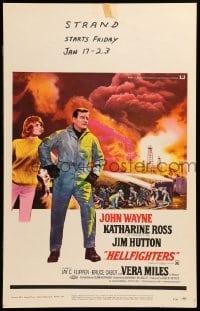 4p324 HELLFIGHTERS WC '69 John Wayne as fireman Red Adair, Katharine Ross, art of blazing inferno