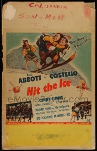 4p328 HIT THE ICE WC '43 Karl Godwin art of Ginny Simms w/Bud Abbott & Lou Costello on skis, rare!