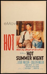 4p332 HOT SUMMER NIGHT WC '56 Leslie Nielsen kisses Colleen Miller, drama of a Gangland hide-out!