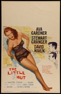 4p354 LITTLE HUT WC '57 giant image of barely-dressed tropical Ava Gardner with sexy eyes!