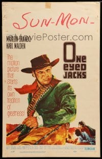4p386 ONE EYED JACKS WC '59 art of star & director Marlon Brando with gun & bandolier!
