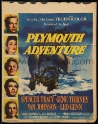 4p397 PLYMOUTH ADVENTURE WC '52 Spencer Tracy, Gene Tierney, cool art of ship at sea!