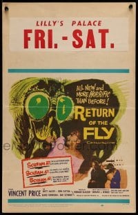 4p403 RETURN OF THE FLY WC '59 Vincent Price, cool insect monster art, more horrific than before!