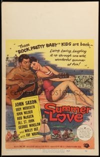 4p429 SUMMER LOVE WC '58 very young John Saxon plays guitar with pretty girl on beach!