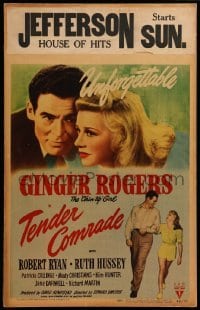 4p438 TENDER COMRADE WC '44 romantic c/u of pretty Chin-Up Girl Ginger Rogers & Robert Ryan!
