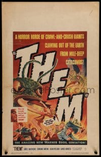 4p439 THEM WC '54 classic sci-fi, art of horror horde of giant bugs terrorizing people!