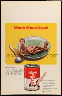 4p440 THERE'S A GIRL IN MY SOUP WC '71 Peter Sellers & Goldie Hawn, great Campbells soup can art!