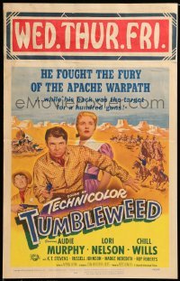 4p449 TUMBLEWEED WC '53 Audie Murphy fought the fury of the Apache warpath, Lori Nelson!
