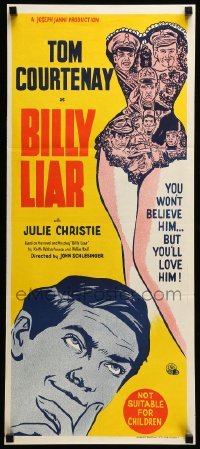 4r631 BILLY LIAR Aust daybill '64 John Schlesinger, early Julie Christie, cool Adam & Eve art!