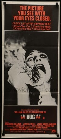 4r643 BUG Aust daybill '75 wild horror image of screaming girl on phone with flaming insect!