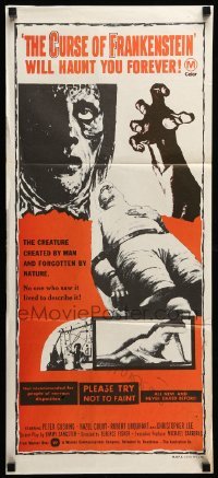 4r665 CURSE OF FRANKENSTEIN Aust daybill '70s artwork of Christopher Lee as the monster!