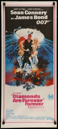 4r679 DIAMONDS ARE FOREVER Aust daybill '71 art of Sean Connery as James Bond 007 by Robert McGinnis