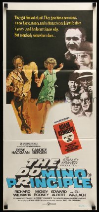 4r685 DOMINO PRINCIPLE Aust daybill '77 cool art of Gene Hackman & Candice Bergen fleeing!