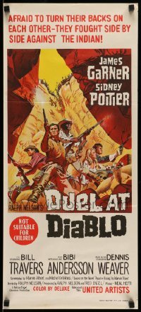 4r688 DUEL AT DIABLO Aust daybill '66 cool art of Sidney Poitier & James Garner surrounded!