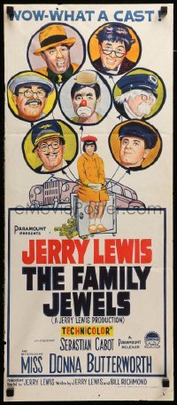 4r700 FAMILY JEWELS Aust daybill '65 Jerry Lewis is seven times nuttier in seven roles, wacky art!