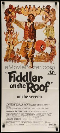 4r705 FIDDLER ON THE ROOF Aust daybill '71 cool artwork of Topol & cast by Ted CoConis!