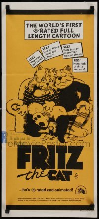 4r712 FRITZ THE CAT Aust daybill '72 Ralph Bakshi sex cartoon, he's x-rated and animated!